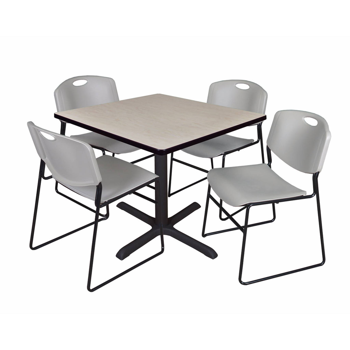 Maple Square Breakroom Table & 4 Grey Stack Chairs X914