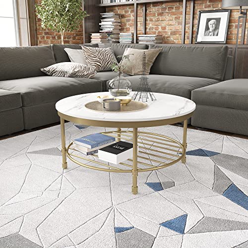 2-Tier Round Coffee Table with Storage Open Shelf E813428