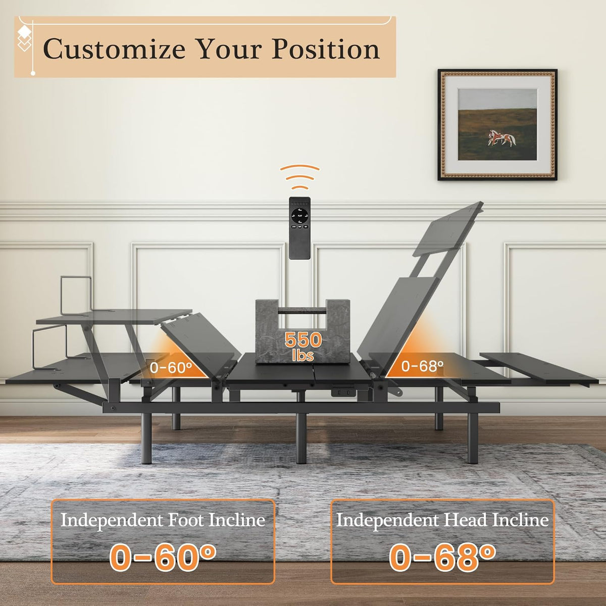 Adjustable Bed Frame with Wireless Remote and Zero Gravity Queen Size W674858