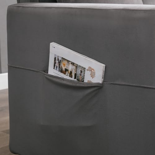 Dark Grey Upholstered Convertible Folding Sofa Bed with Storage Pocket M5060