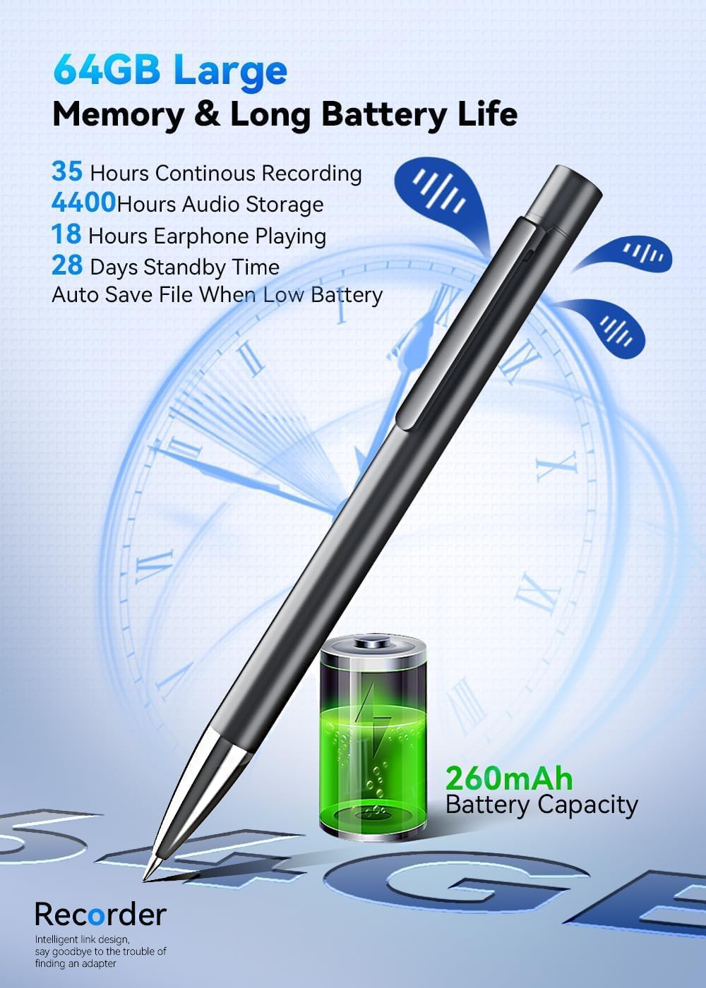 64GB Digital Voice Recorder with Playback, USB-C Recording Device A84171