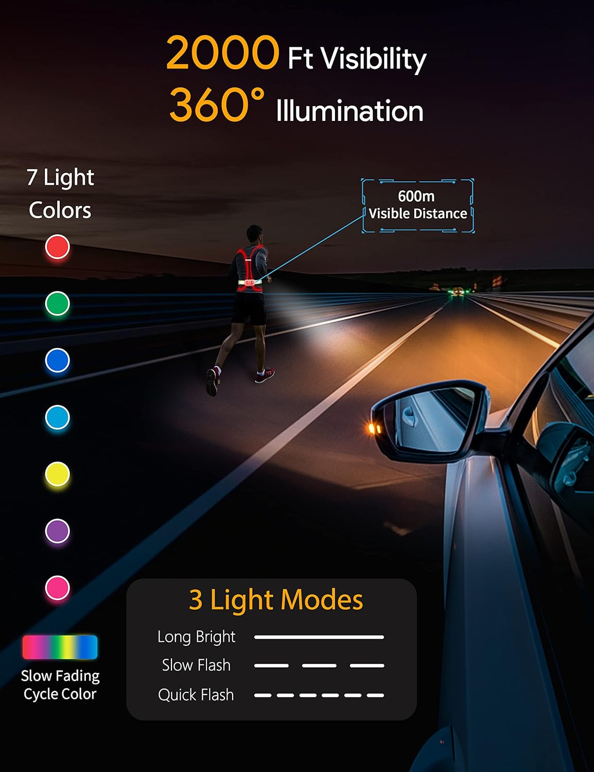 High Visibility LED Light Up Vest, 360° Reflective Safety Gear, Rechargeable Waterproof, L-Green B549