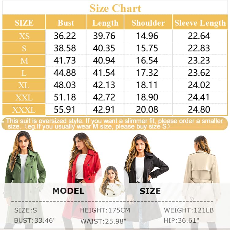 Women's Long Double Breasted Water Resistant Trench Coat with Belt R1837
