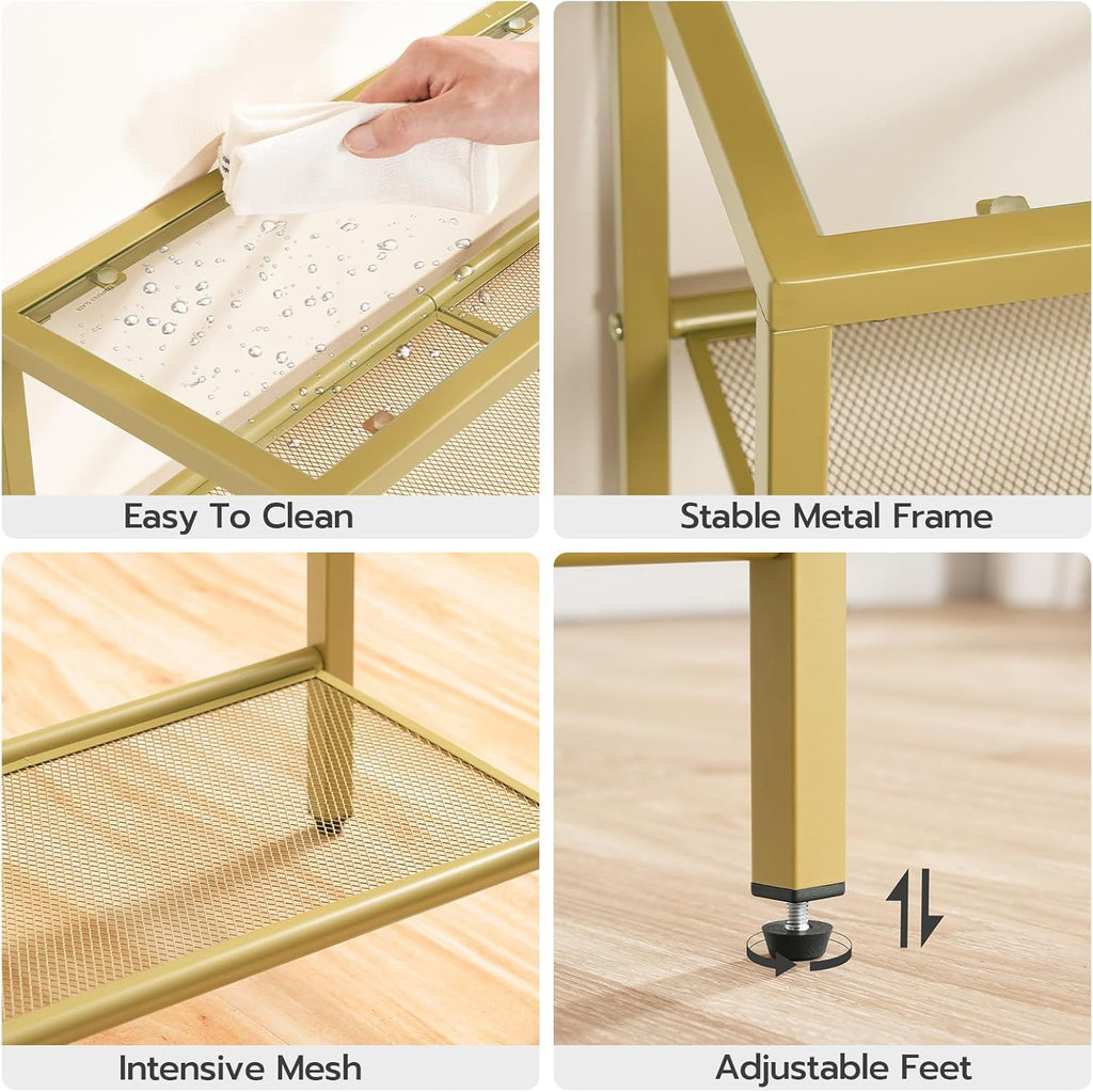Gold Console Table with Tempered Glass and Metal Frame T459