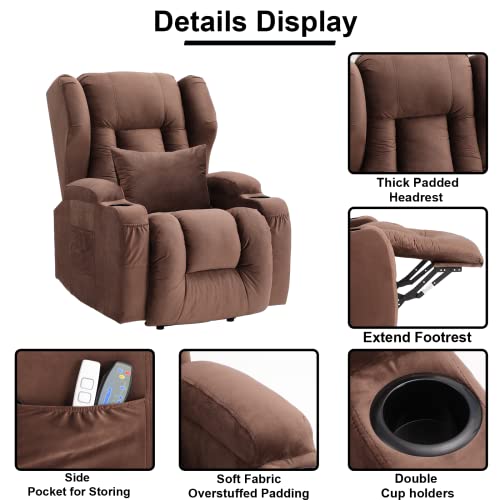 Velvet Electric Lift Recliner Chair with Massage and Heat, USB Ports, 2 Cup Holders Z93180