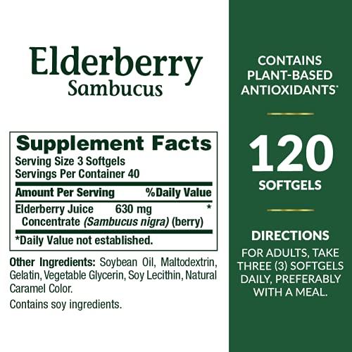 630 mg Elderberry Herbal Supplement Softgels, 120 Count Y6781