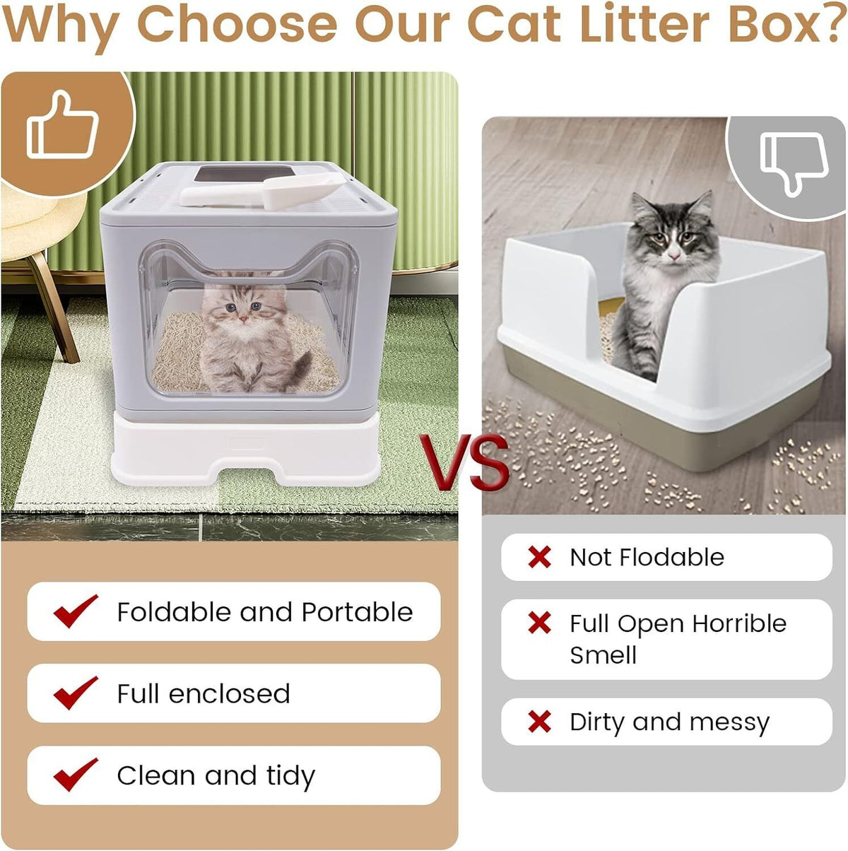 16.14" Foldable Enclosed Cat Litter Box with Lid X59344