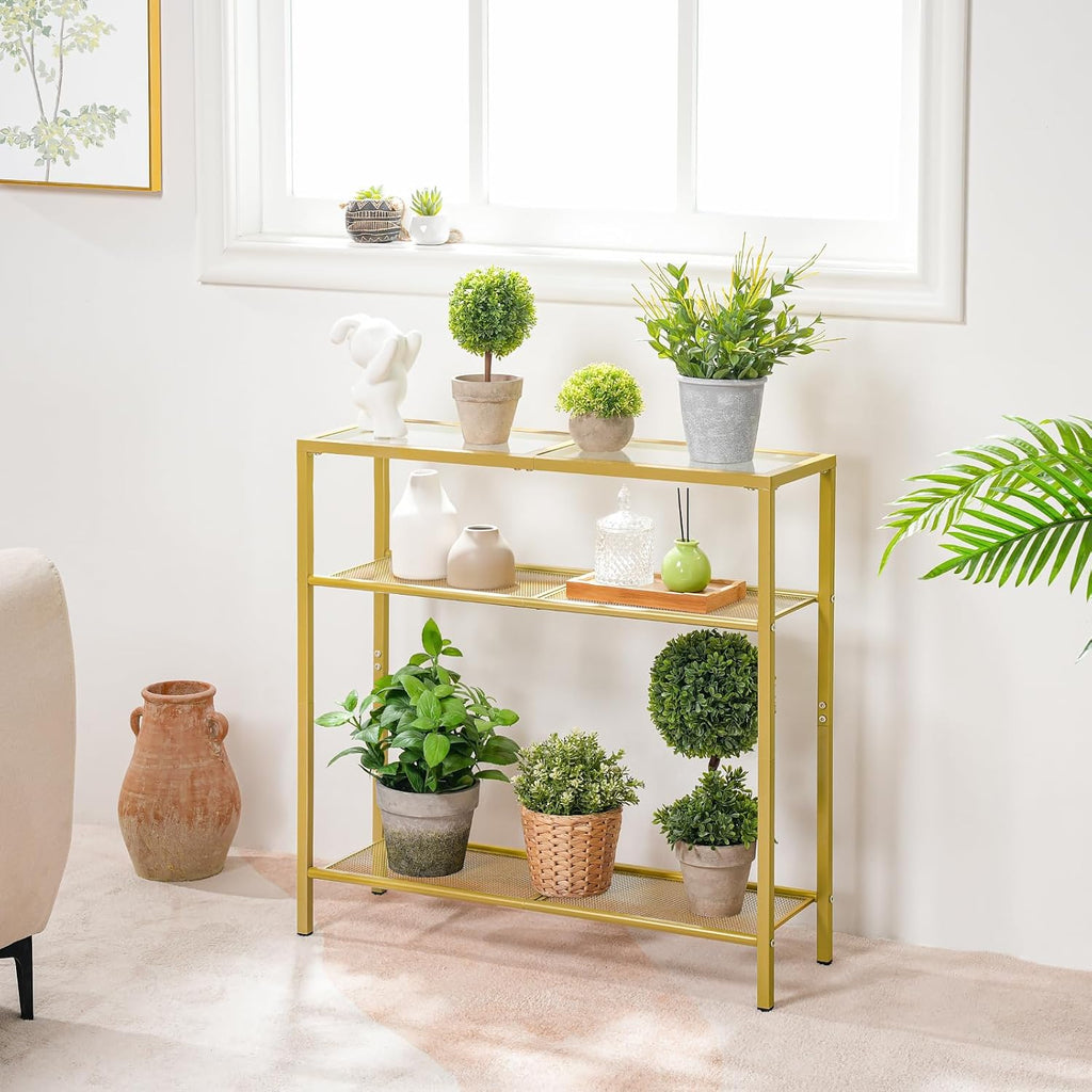 Gold Console Table with Tempered Glass and Metal Frame T459