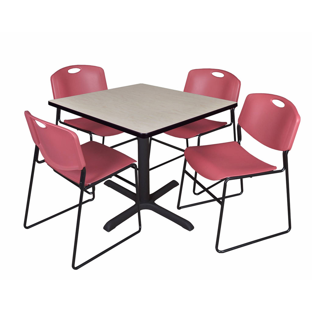 Maple Square Breakroom Table & 4 Grey Stack Chairs X914