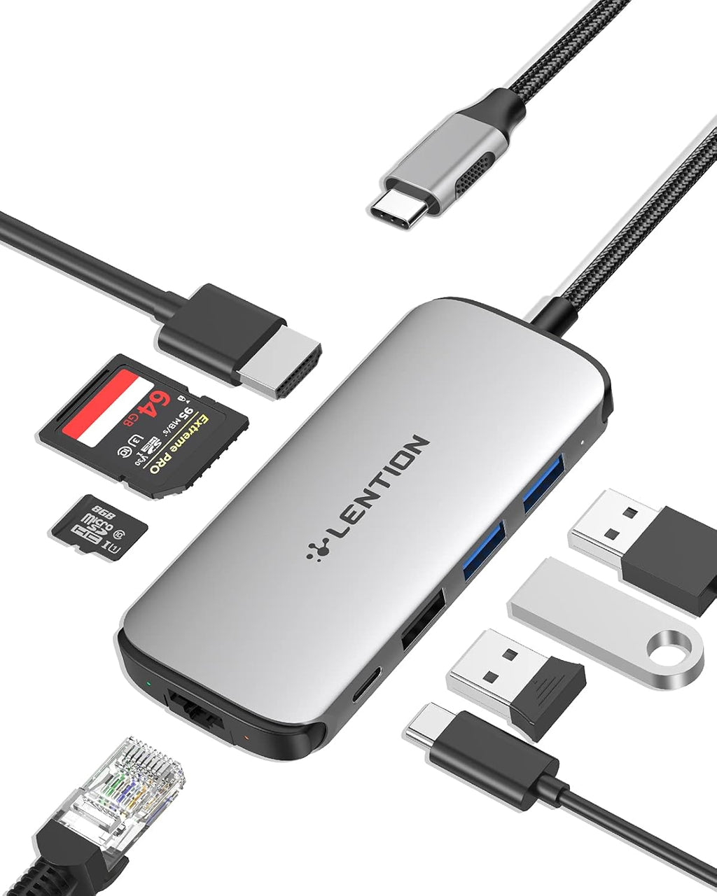 Ultra-Thin USB C Hub with Gigabit Ethernet, 4K HDMI, USB 3.0/2.0, Card Readers & PD Adapter P5855