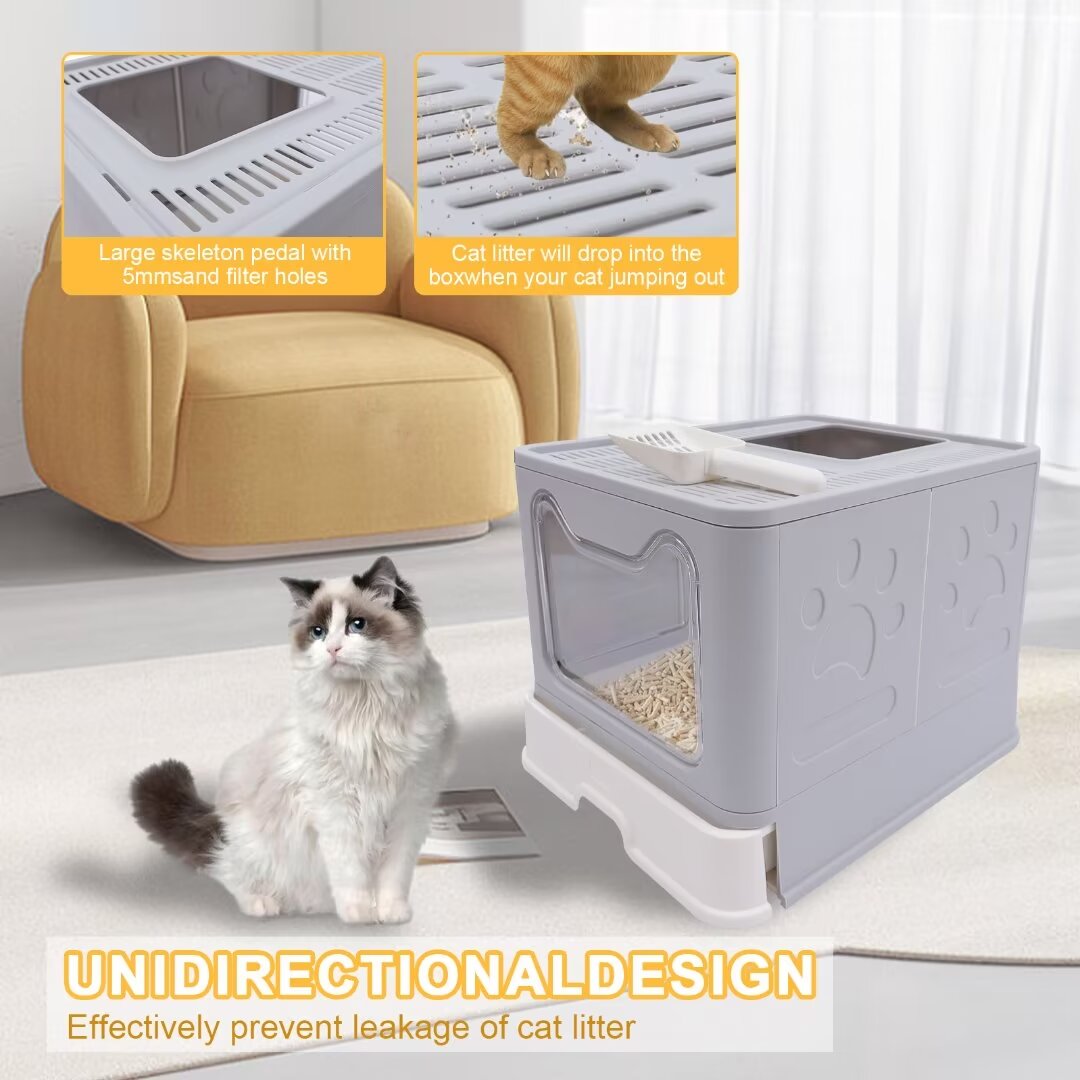 16.14" Foldable Enclosed Cat Litter Box with Lid X59344