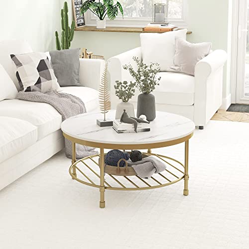 2-Tier Round Coffee Table with Storage Open Shelf E813428