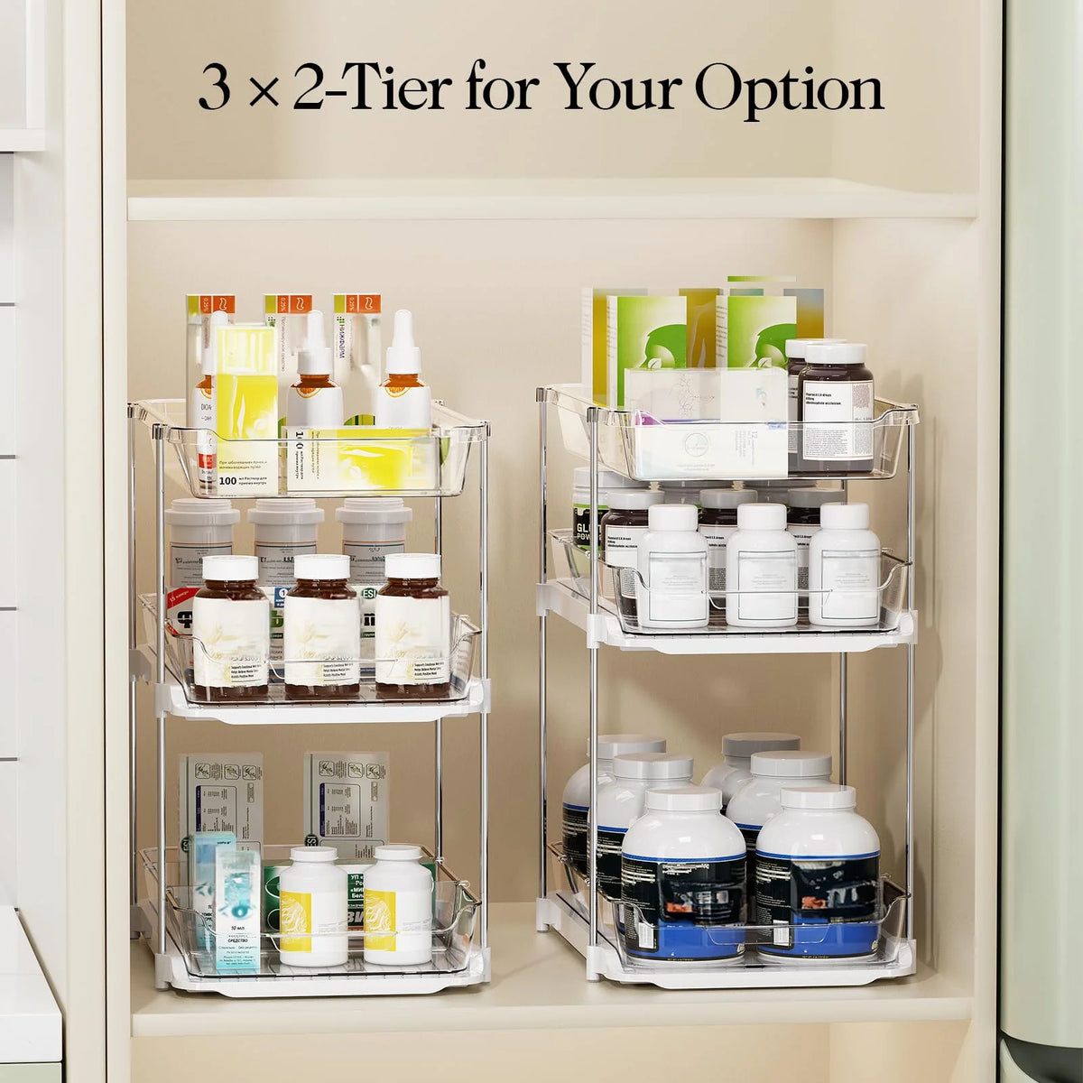 White 3 Tier Stackable Under Sink Organizer with Pull Out Drawers A7970