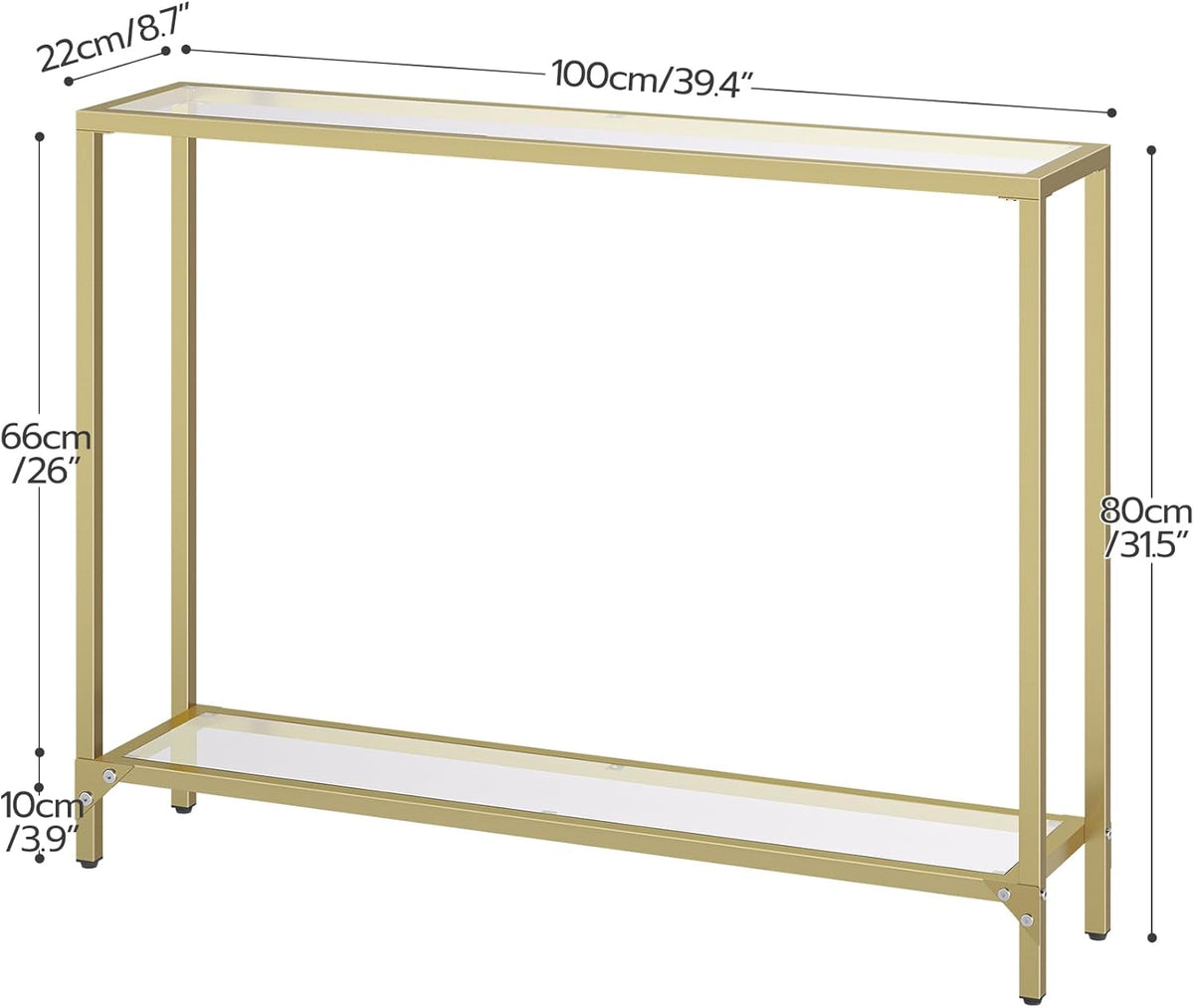 Gold Console Table with Tempered Glass and Metal Frame T459