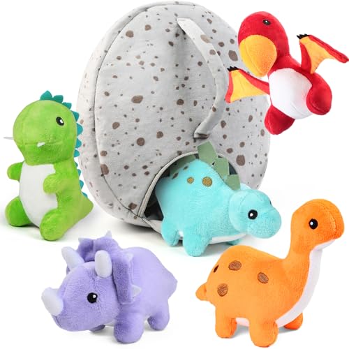 5 Small Dinosaur Plush Dolls and Egg Bag Toys Set P75287