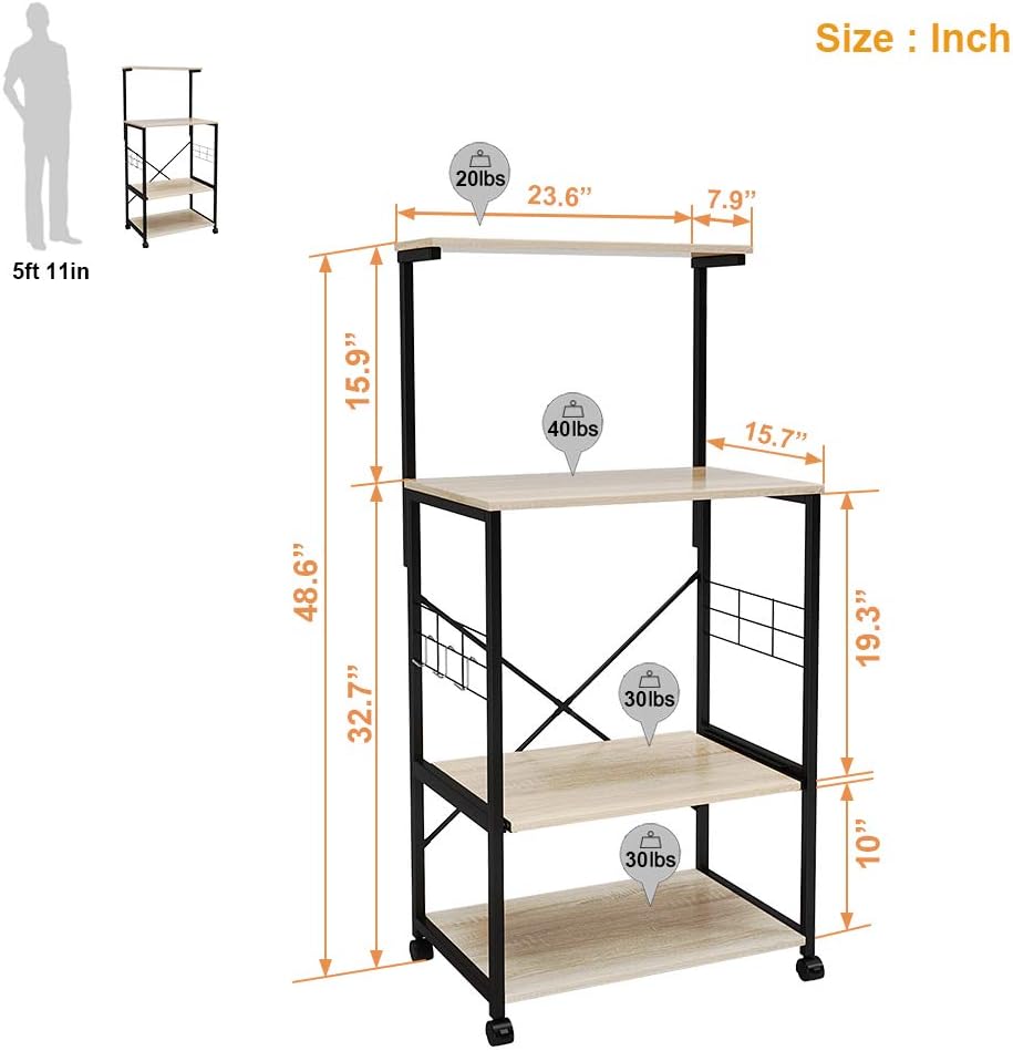 4 Tier Kitchen Bakers Rack with Storage Shelf S884