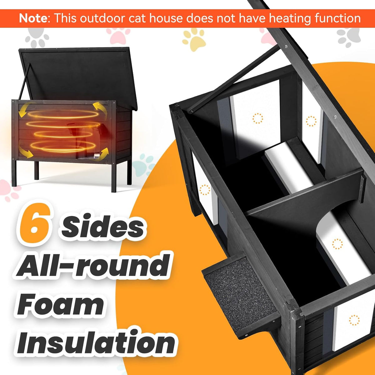 Outdoor Cat House Weatherproof Insulated Foam Wooden Cat Condos with PVC Door Flaps O3824