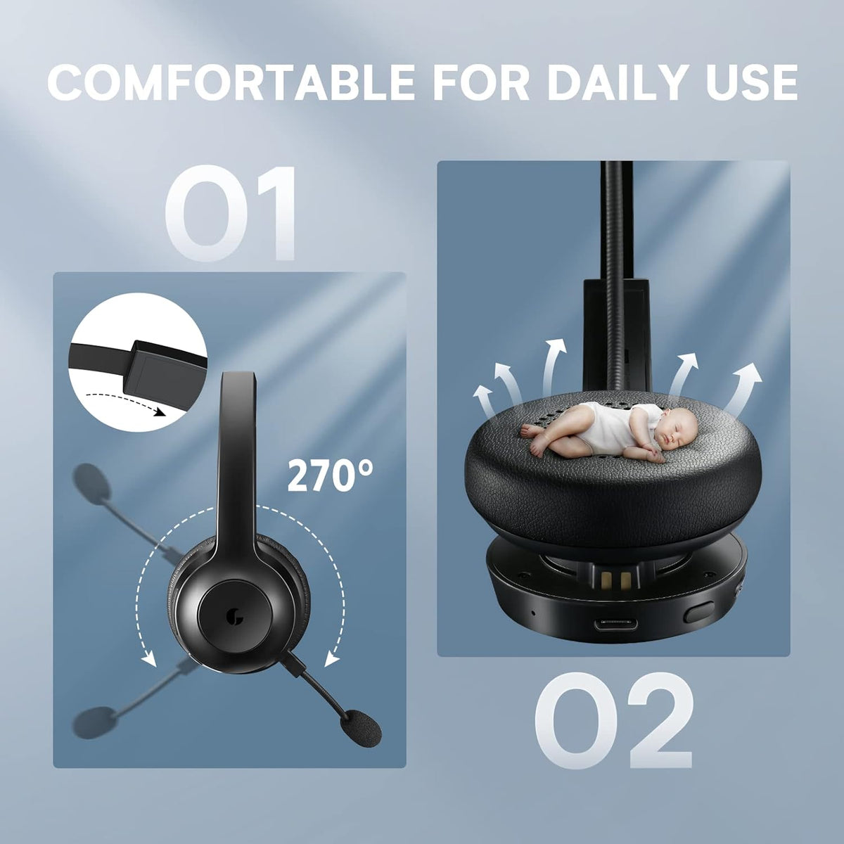 Bluetooth Headset with Microphone & AI Noise Cancelling Q9703