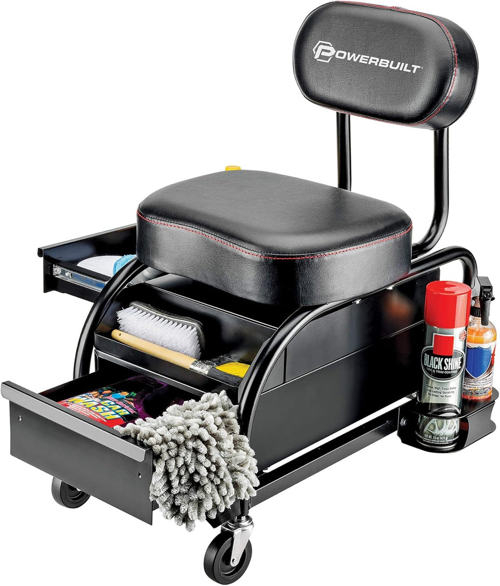 Heavy Duty Roller Seat with Padded Seat and Backrest, 2 Storage Drawers O704910
