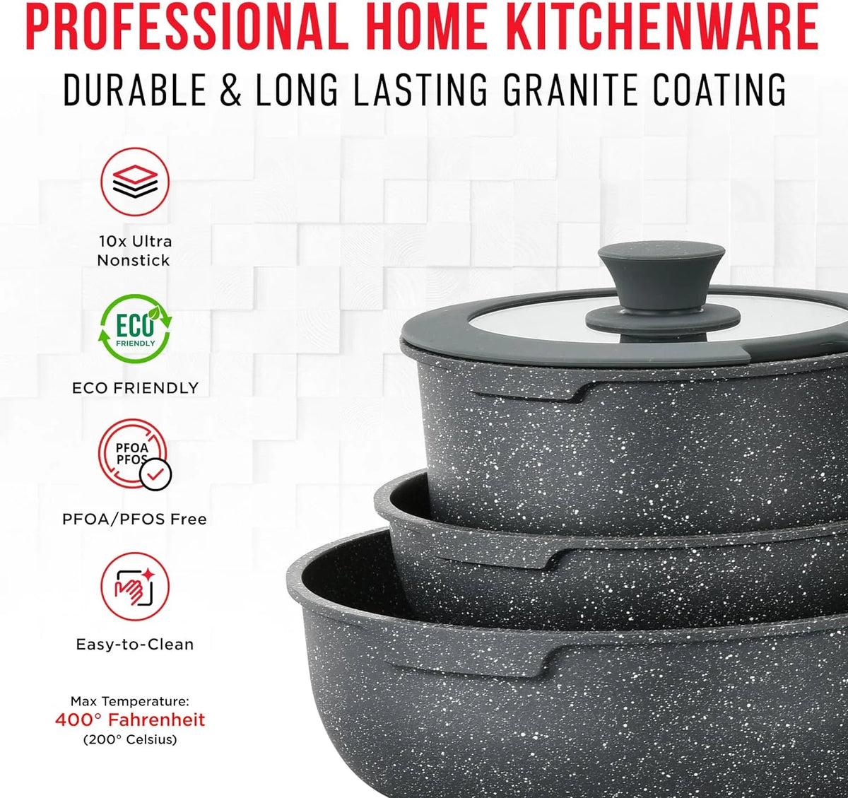 15-Piece Granite Non-Stick Cookware Set with Removable Handles K743735