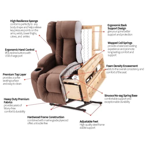 Velvet Electric Lift Recliner Chair with Massage and Heat, USB Ports, 2 Cup Holders Z93180