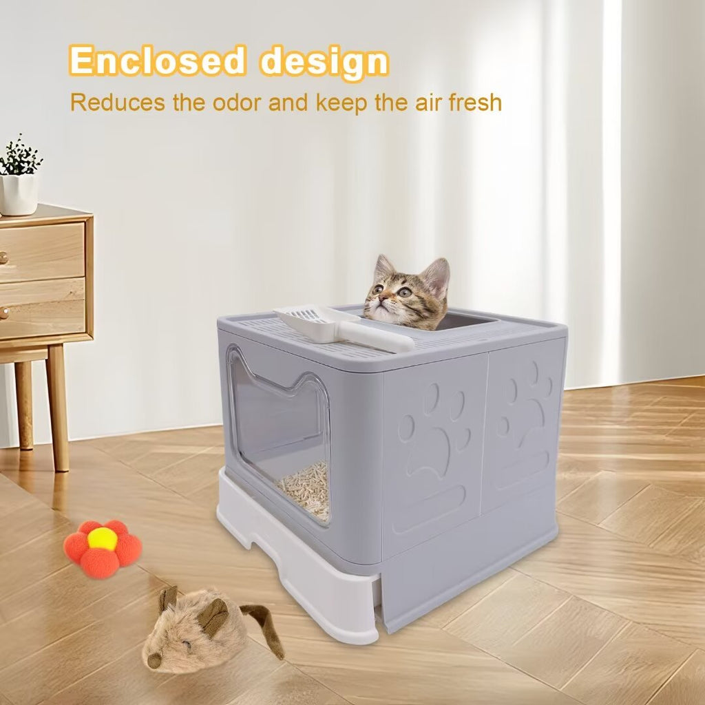 16.14" Foldable Enclosed Cat Litter Box with Lid X59344