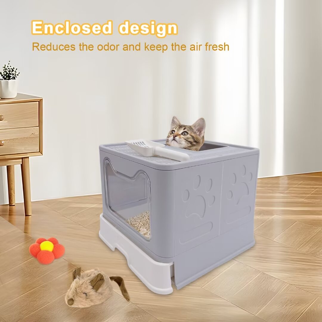 16.14" Foldable Enclosed Cat Litter Box with Lid X59344