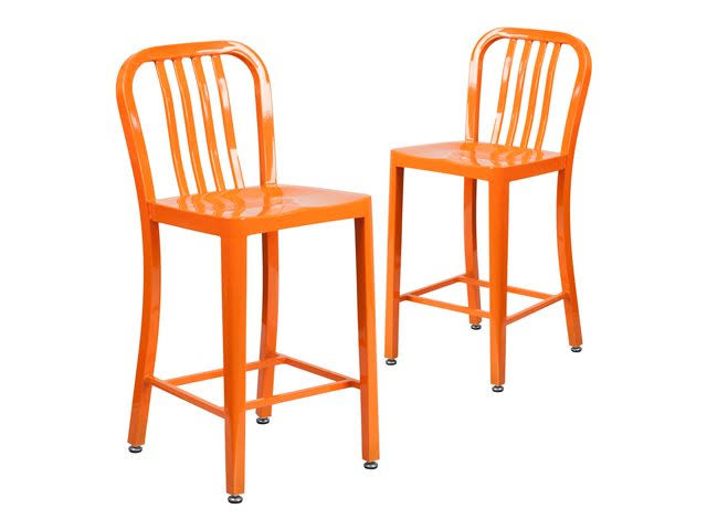 2 Pack 24x22 Orange Metal Counter Height Stool V597