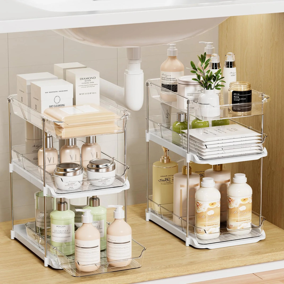 White 3 Tier Stackable Under Sink Organizer with Pull Out Drawers A7970