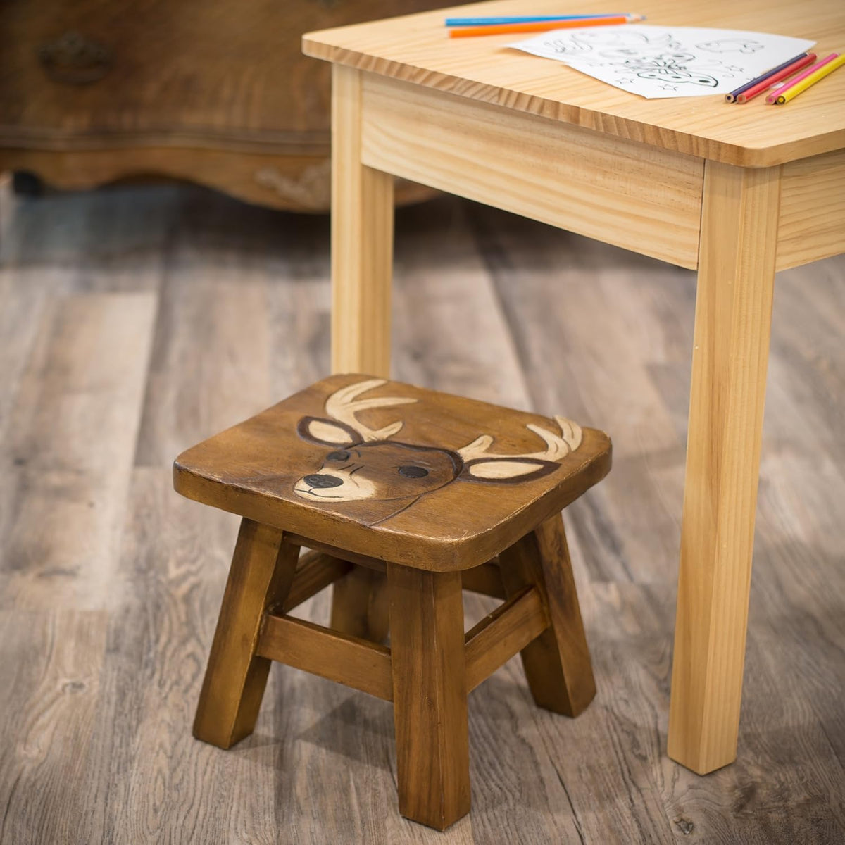 Hand Carved Acacia Hardwood Decorative Short Stool D183398