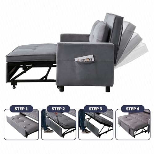 Dark Grey Upholstered Convertible Folding Sofa Bed with Storage Pocket M5060