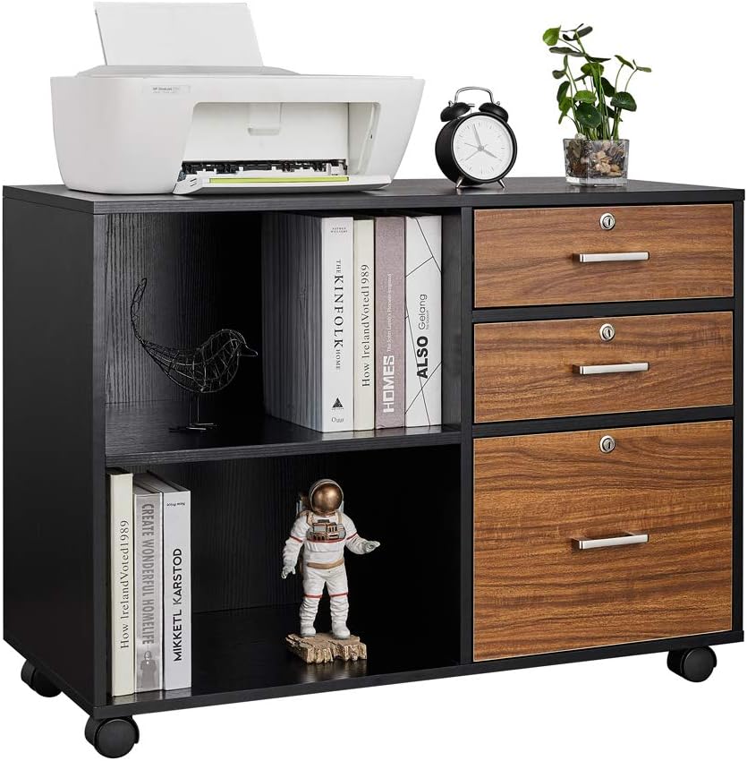 Black & White 3 Drawer Wood File Cabinet with Lock F474979