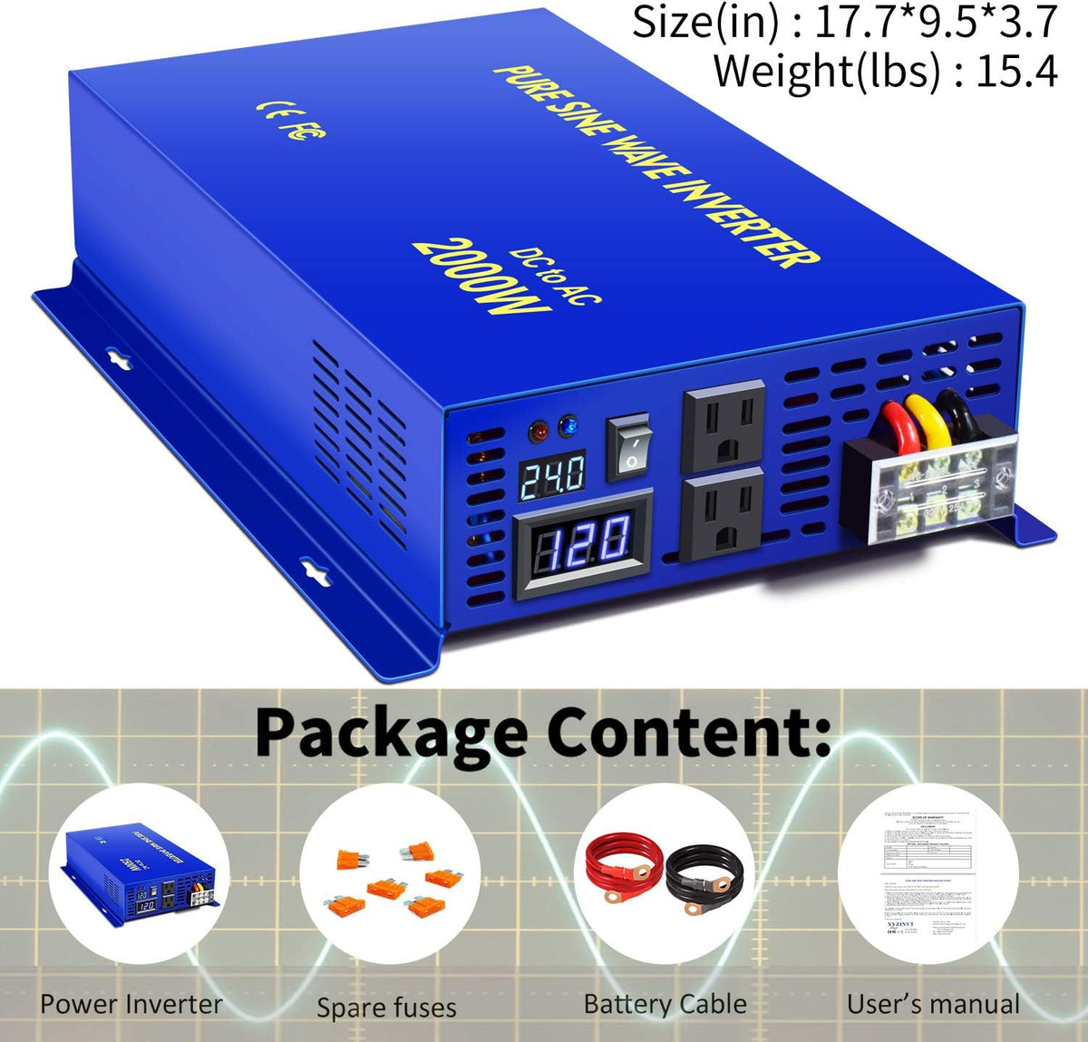 Pure Sine Wave Power Inverter 3000W 24V DC to AC 110V G800