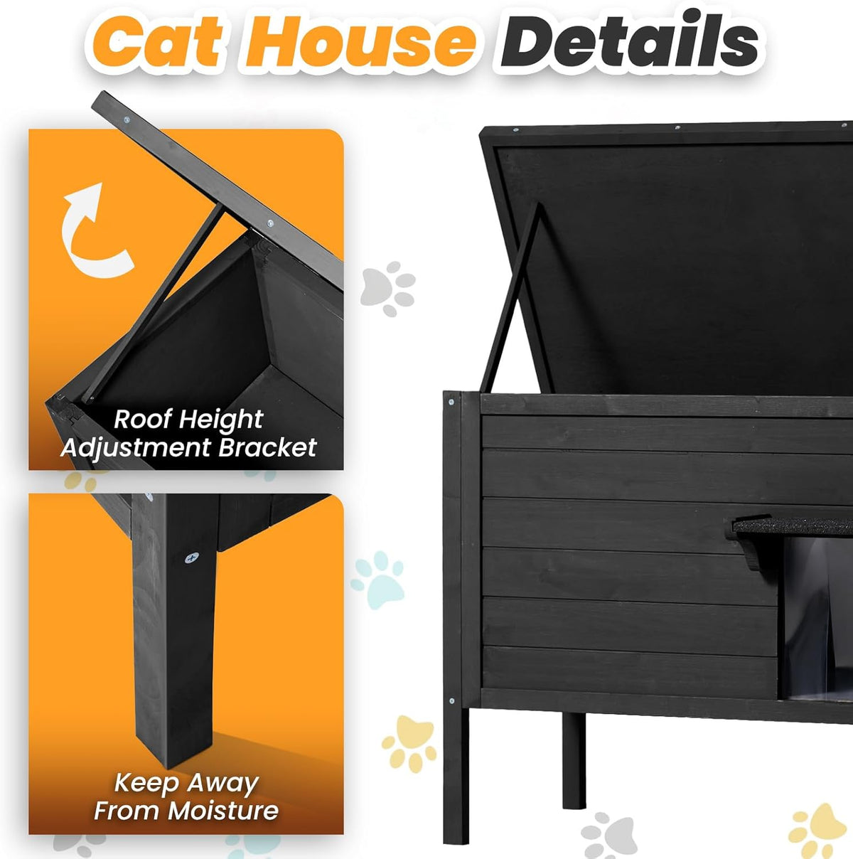 Outdoor Cat House Weatherproof Insulated Foam Wooden Cat Condos with PVC Door Flaps O3824