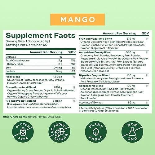 Super Greens Powder Smoothie & Juice Mix with Probiotics and Digestive Enzymes W8183