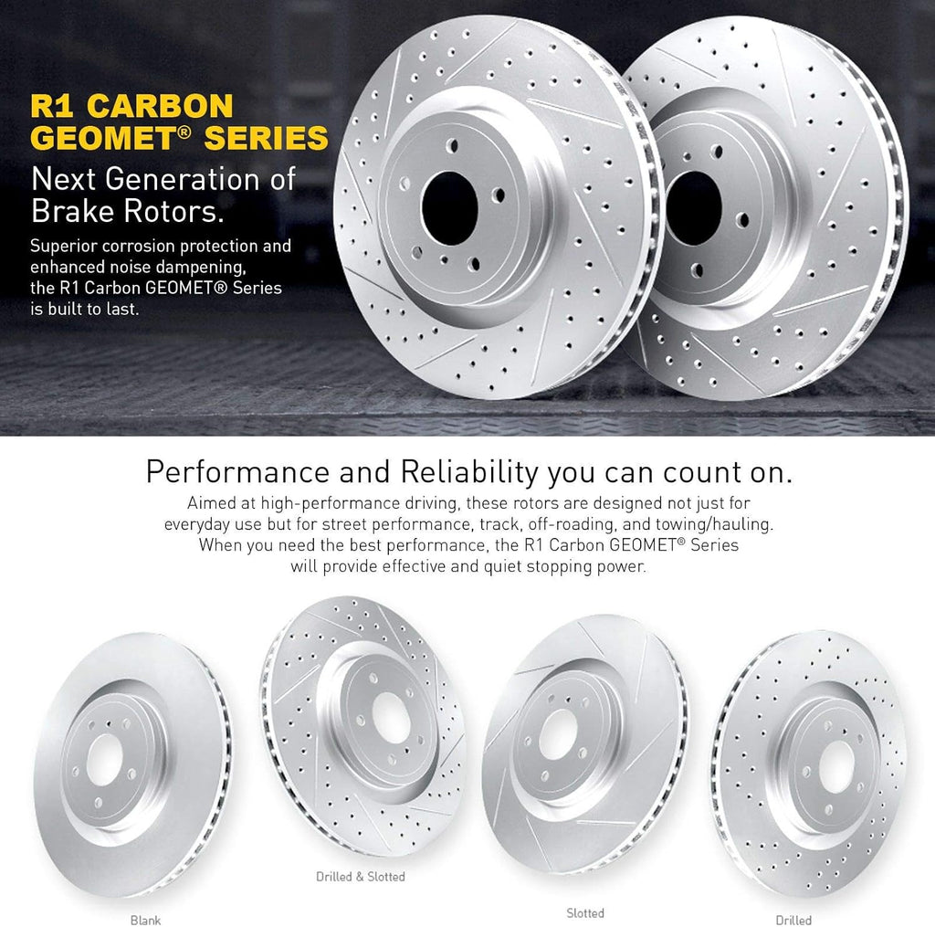Carbon Geomet Drill/Slot Brake Rotors Kit + Ceramic Brake Pads T246789