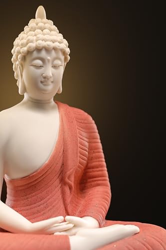 White Ceramic Buddha Statue with Green Artificial Tree and LED Circle Table Lamp, 16.5 in E362030