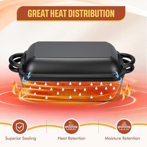 Black Cast Iron Non-stick Bread Loaf Pan with Lid 5.7 QT Dutch Oven C78485