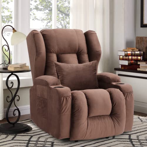 Velvet Electric Lift Recliner Chair with Massage and Heat, USB Ports, 2 Cup Holders Z93180