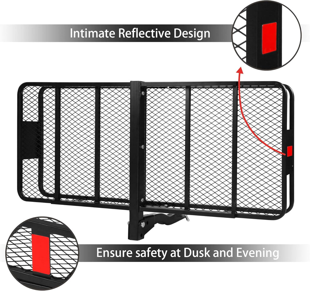 60” x 24” x 6.5” Black Hitch Mounted Folding Cargo Carrier D380