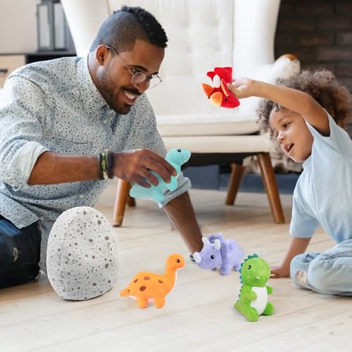 5 Small Dinosaur Plush Dolls and Egg Bag Toys Set P75287