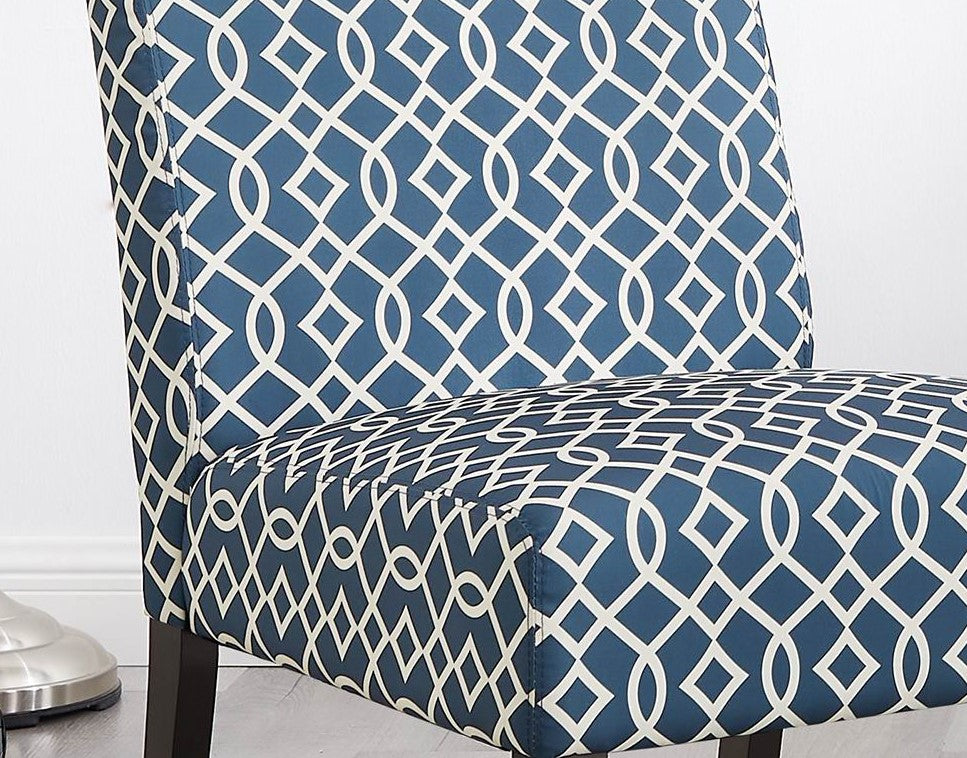 3pc Blue Fabric Upholstered Side Table and 2 Chairs O3764