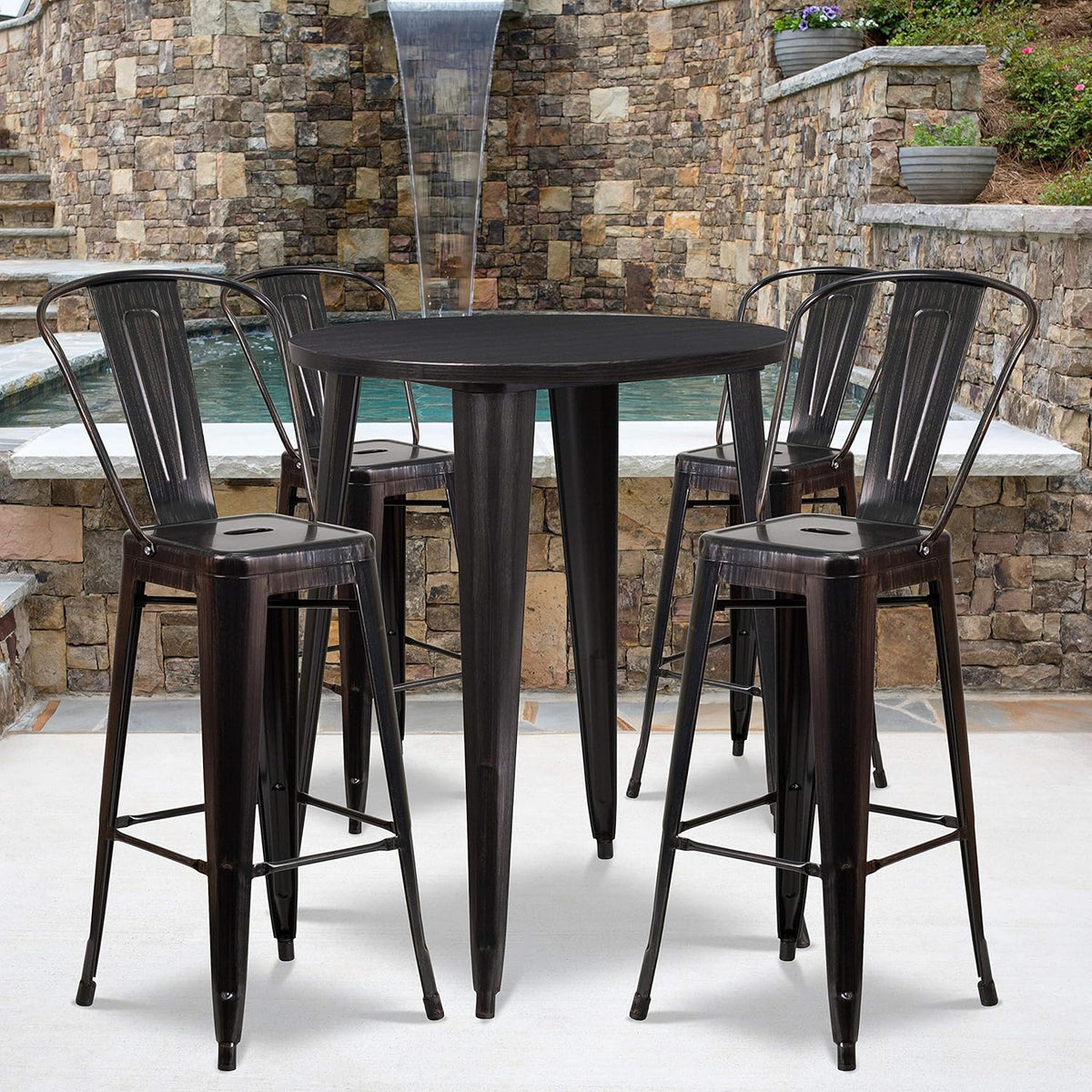 30 Round Silver Metal Bar Table Set with 4 Cafe Stools O615534
