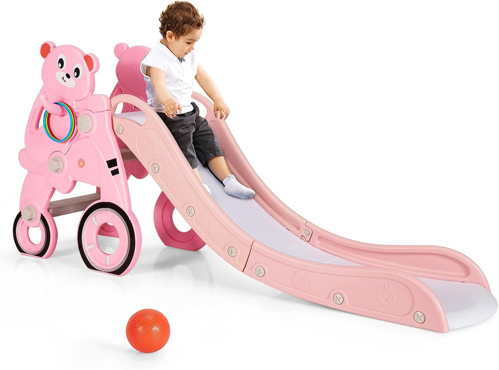4 in 1 Folding Toddler Slide with Basketball Hoop U972850