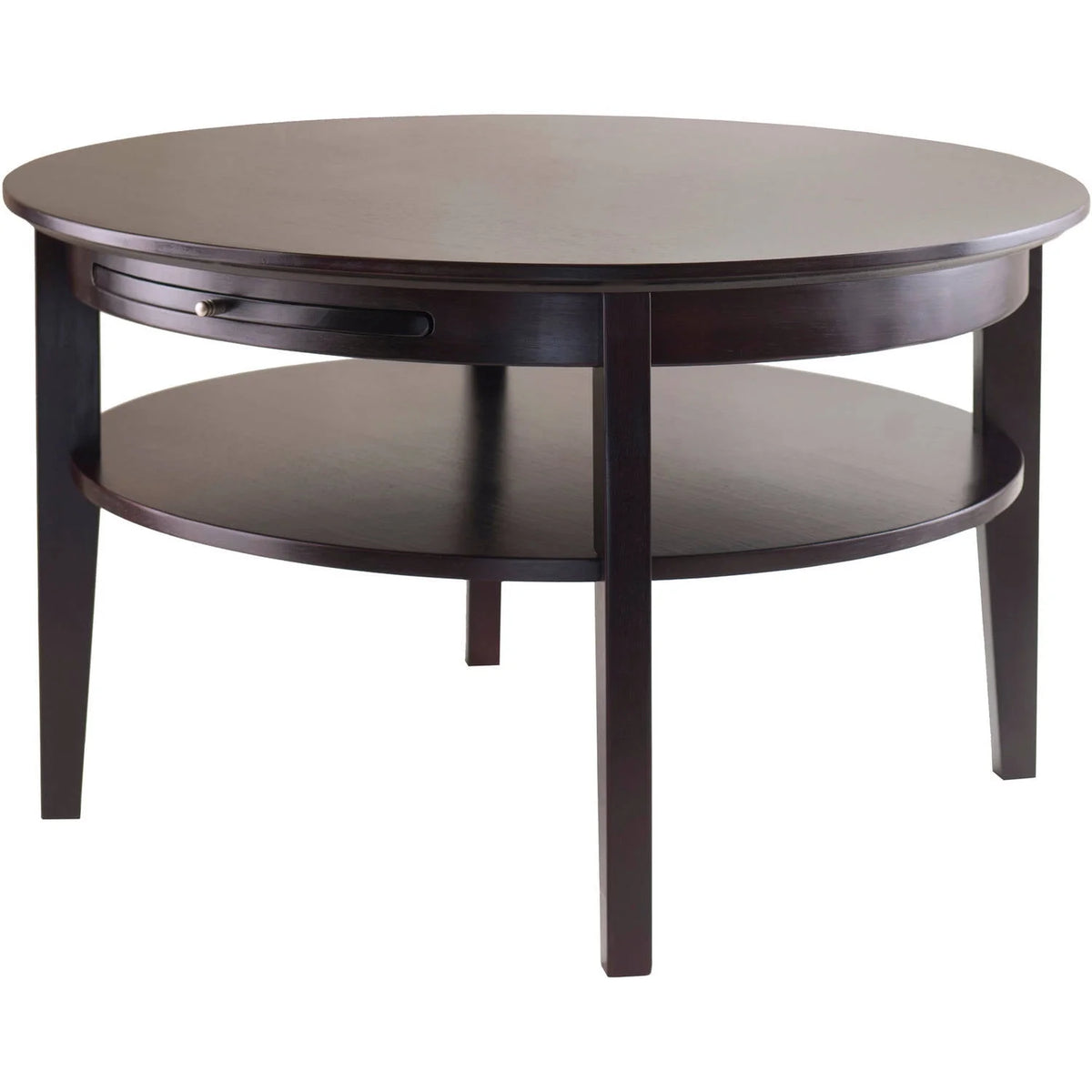 Espresso Finish Round Wood Coffee Table with Pull-Out Tray V794159