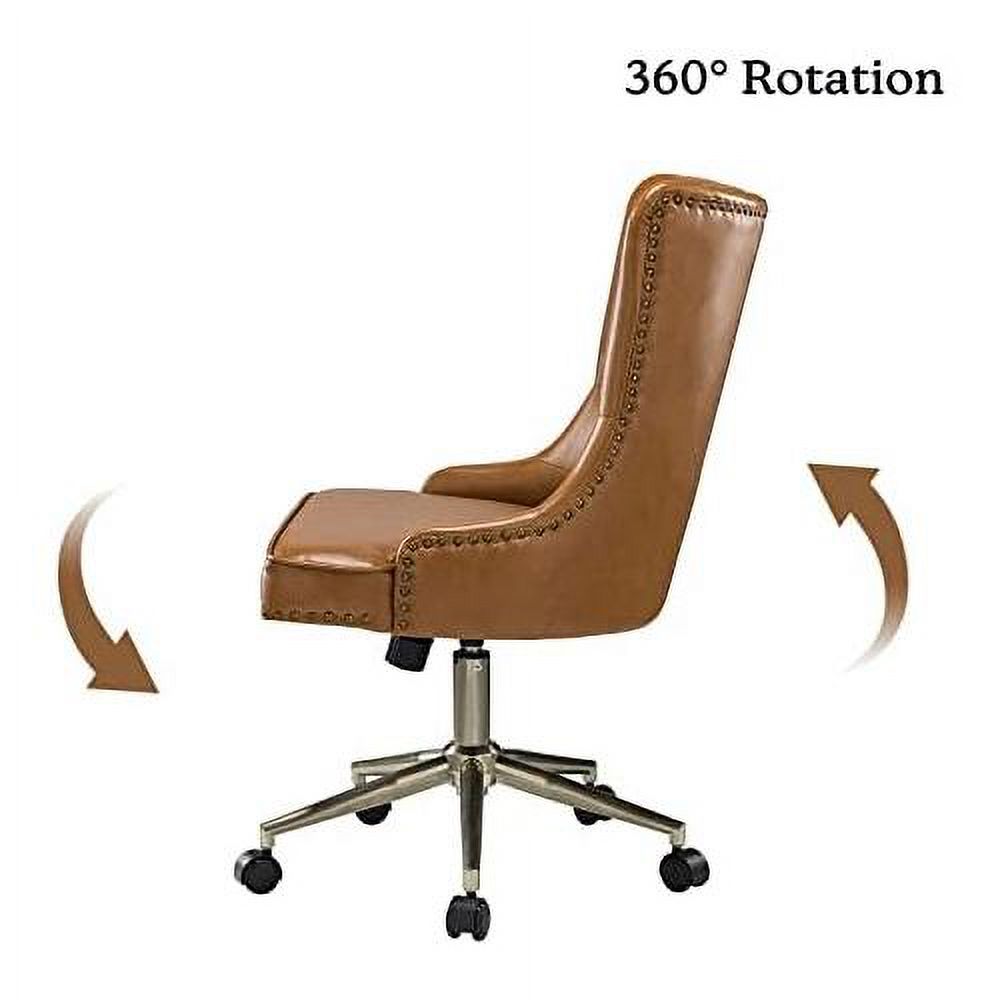 Camel PU Leather Armless Ergonomic Swivel Task Chair with 5 Rolling Casters U18866