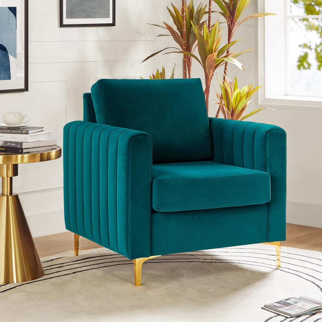 Teal Velvet Accent Club Chair with Metal Legs C36181