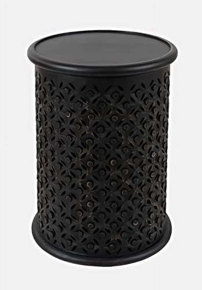 Antique Black Hardwood Drum End Table C122173