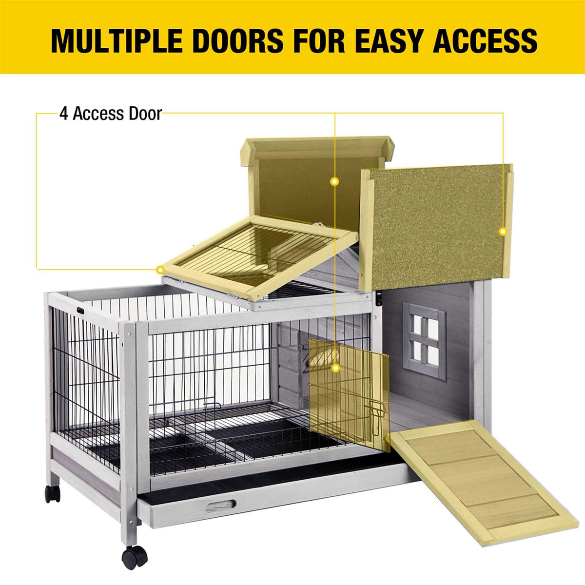 Rabbit Hutch Bunny Cage Guinea Pig House with Wheels G741