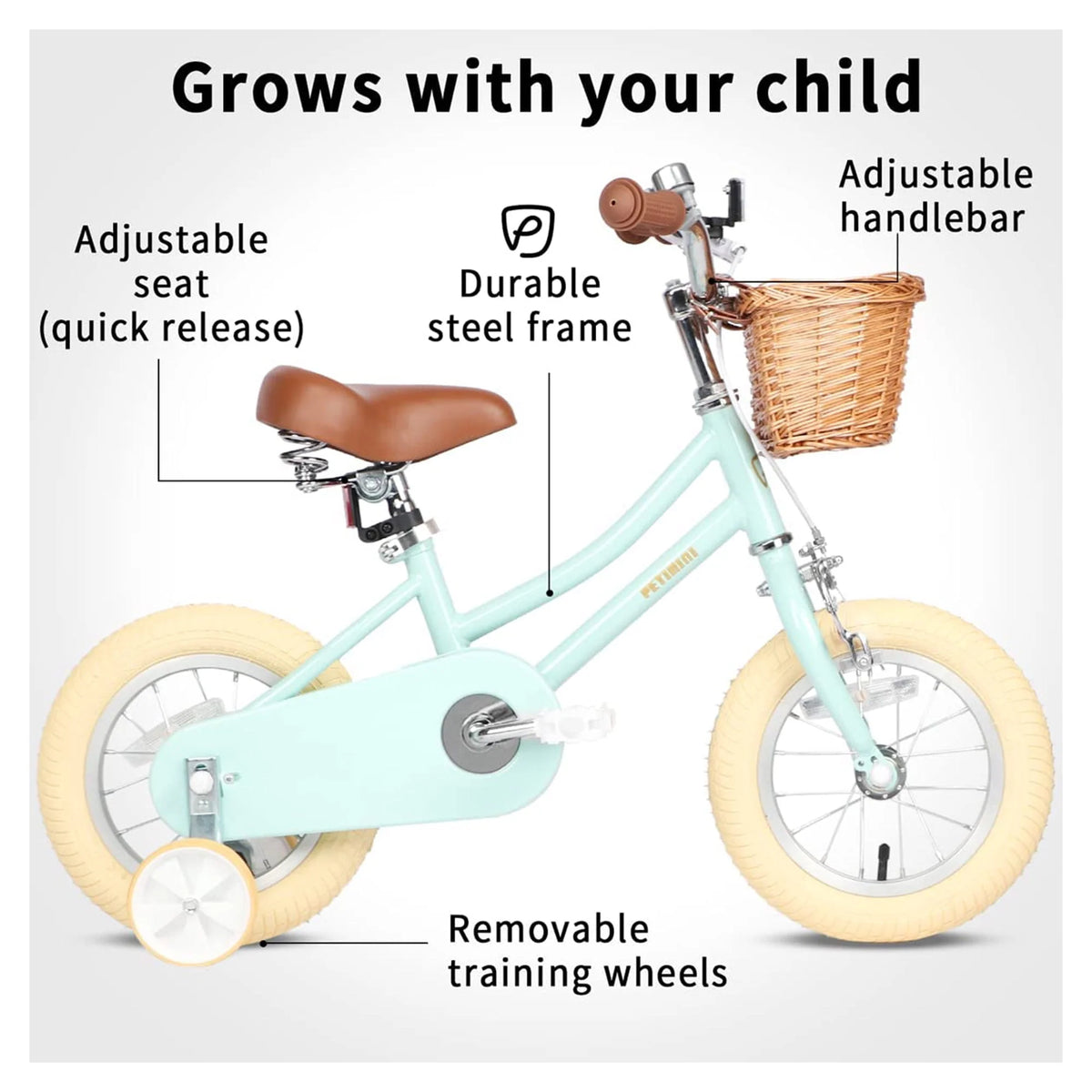 14 Inch Child Bicycle with Basket, Bell, and Training Wheels Z839585